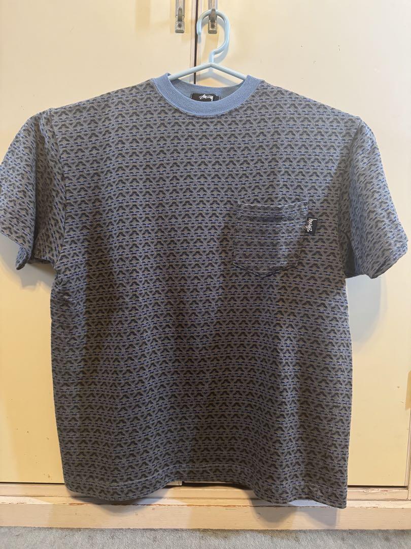 80s oldstussy　黒タグ 総柄　ボーダー ジャガード 織り
