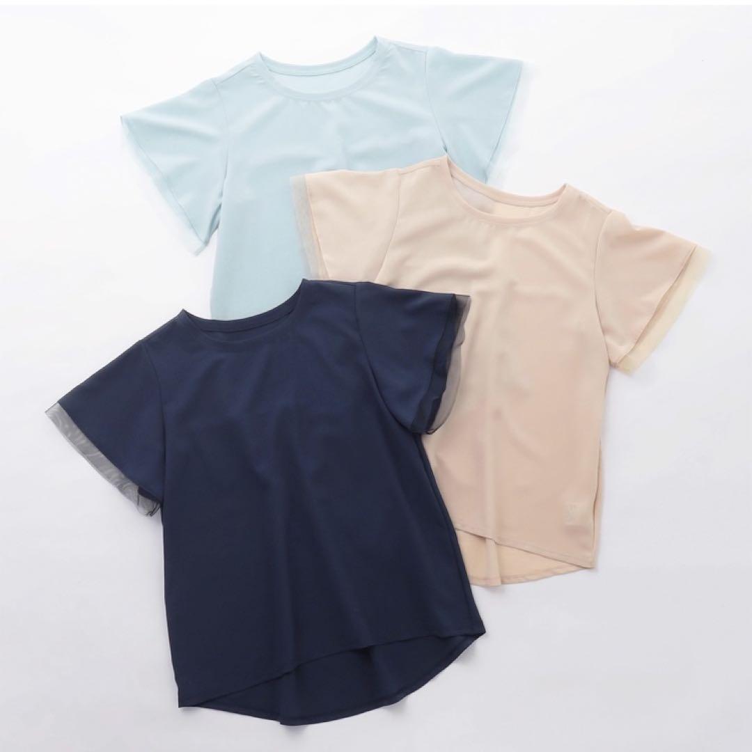 チャコット 袖口 チュール Tシャツ M ネイビー ヨガウェア バレエ ダンス チャコット 袖口 チュール Tシャツ M ネイビー ヨガウェア