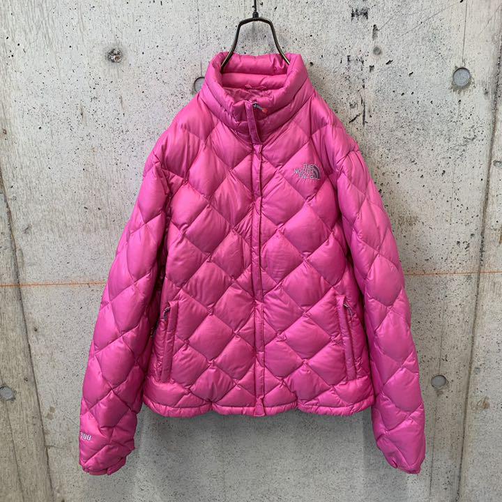 フォローⓕ ノースフェイス 600フィル バックロゴ レディースL vLuhC-m84779492001 ダウンジャケット ピンク チェック