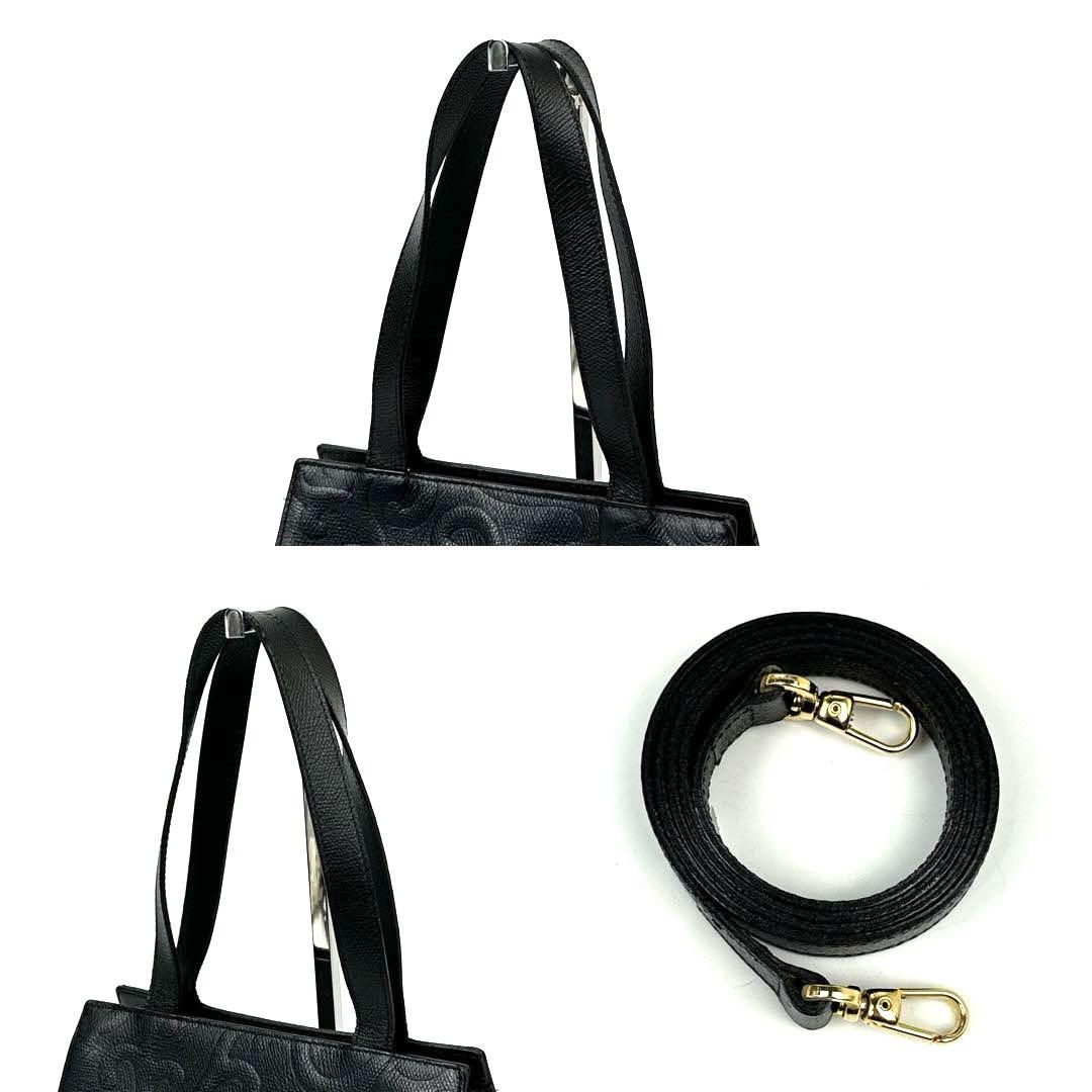 【美品】イヴサンローラン　トートバッグ　2way　YSL　唐草　総柄　レザー　黒