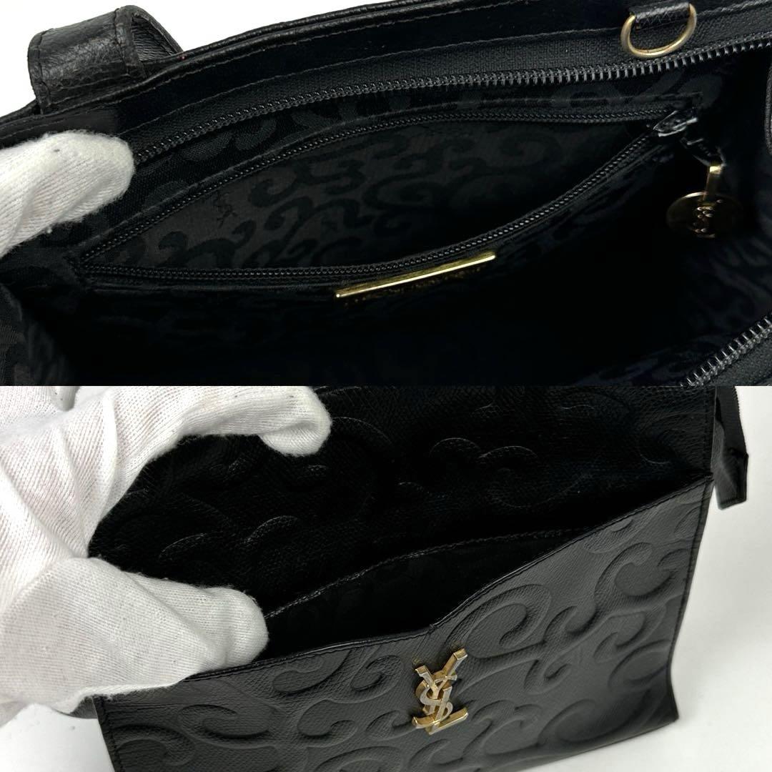 【美品】イヴサンローラン　トートバッグ　2way　YSL　唐草　総柄　レザー　黒