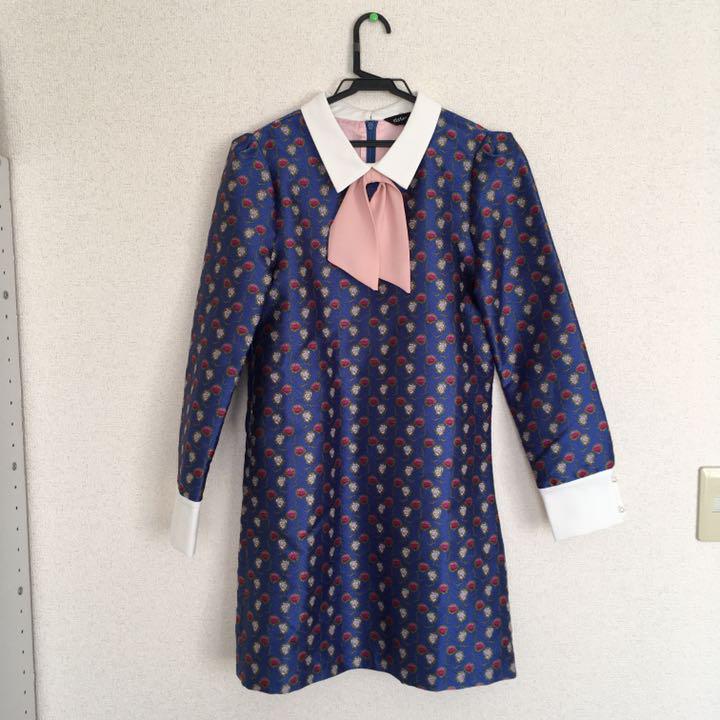 爆買い即納 美品 花柄ボウタイミニワンピースドレス ブルー uYrQk-m84787264310 sister jane 好評人気