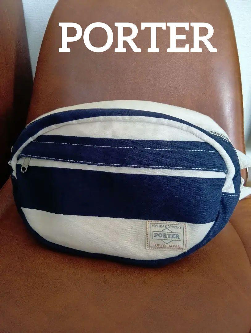 PORTER ボディバッグ紺/白★軽量、大きめ、未使用に近いHEADPORTER