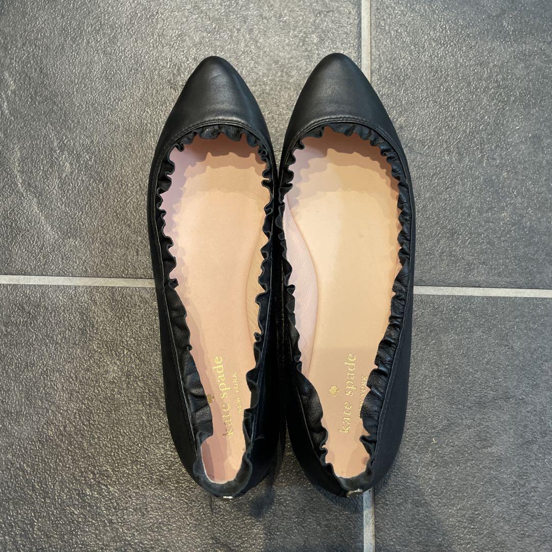 kate spade フラットシューズ 黒 レザー