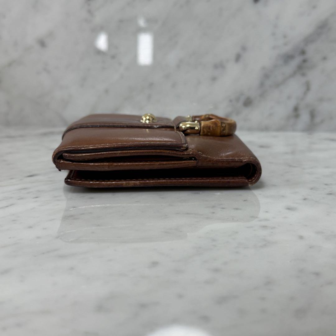 【楽天最安値に挑戦】 ブラウン 二つ折り財布 グッチ GUCCI バンブー 筆記 レザー 本革 小物