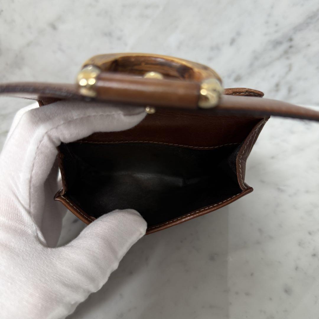 GUCCI グッチ 二つ折り財布 ブラウン バンブー 本革 レザー 筆記