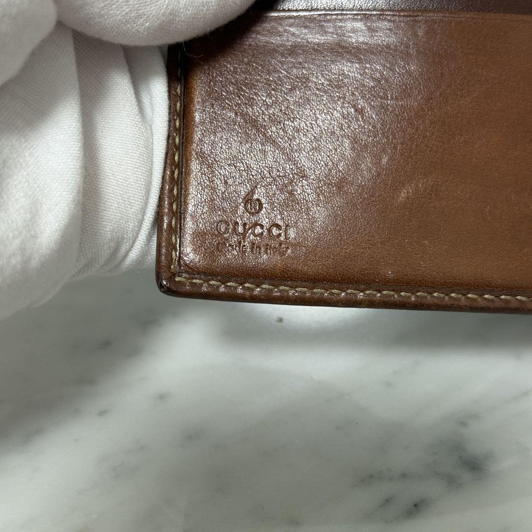GUCCI グッチ 二つ折り財布 ブラウン バンブー 本革 レザー 筆記