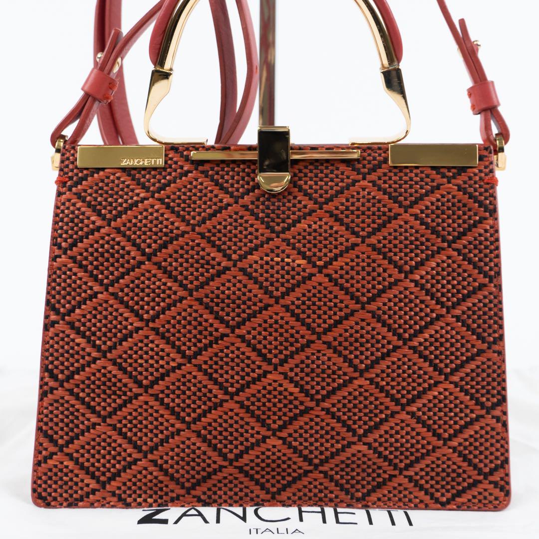 極美品✨】ザンケッティ 2wayバッグ ロゴ刻印 レザー 赤色