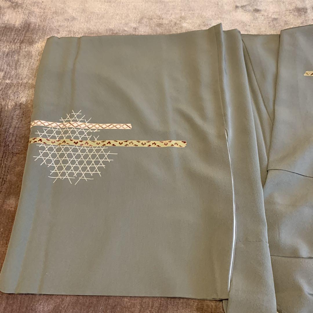 極美品★加賀友禅訪問着★鶯色