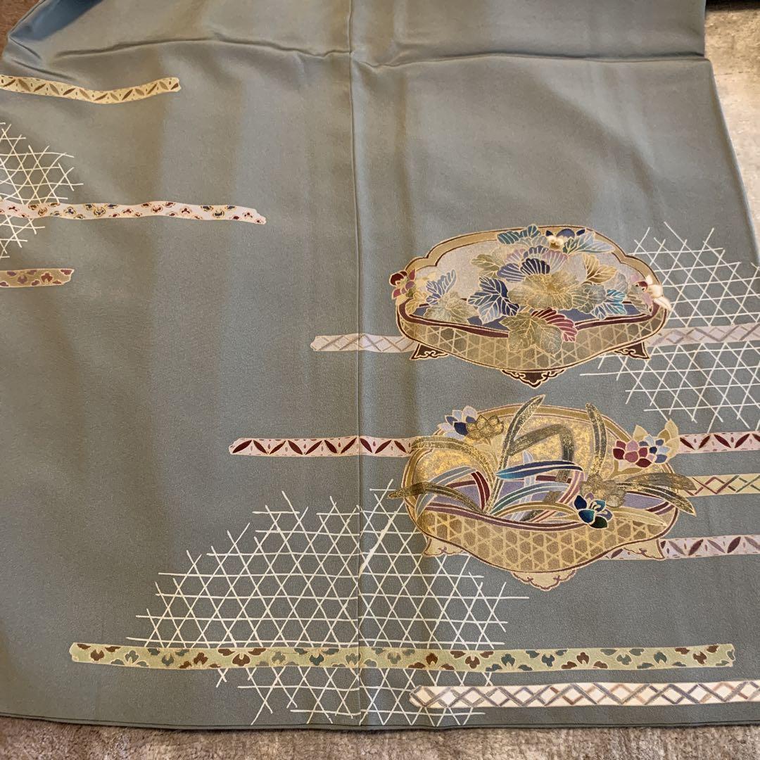 極美品★加賀友禅訪問着★鶯色