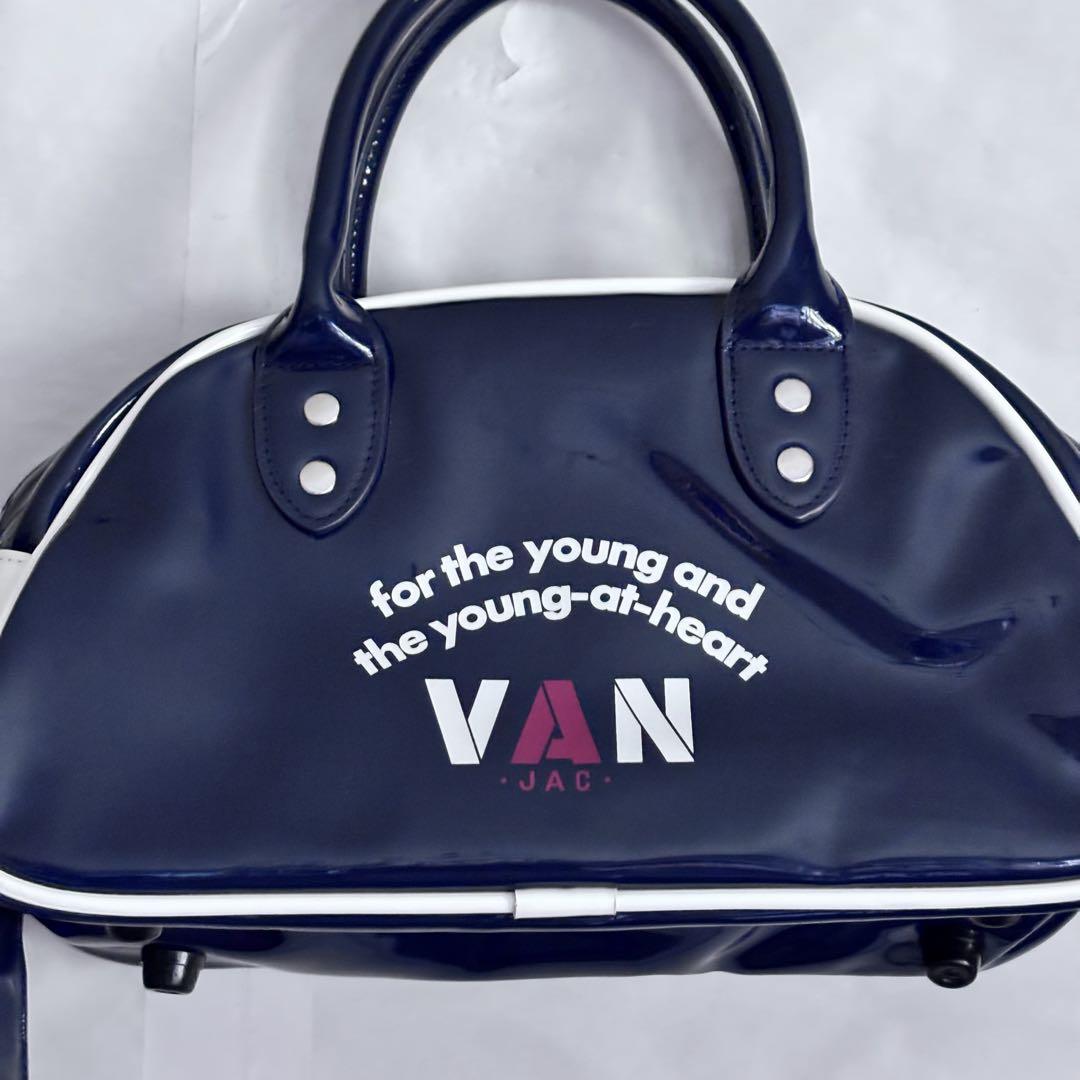 VAN JAC ネイビー ショルダーミニボストンバッグ未使用アーチロゴ