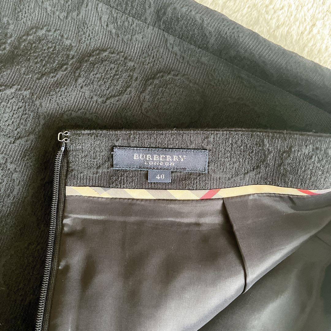美品☆ BURBERRY LONDON ジャガードスーツ ノーカラーシルク混 L