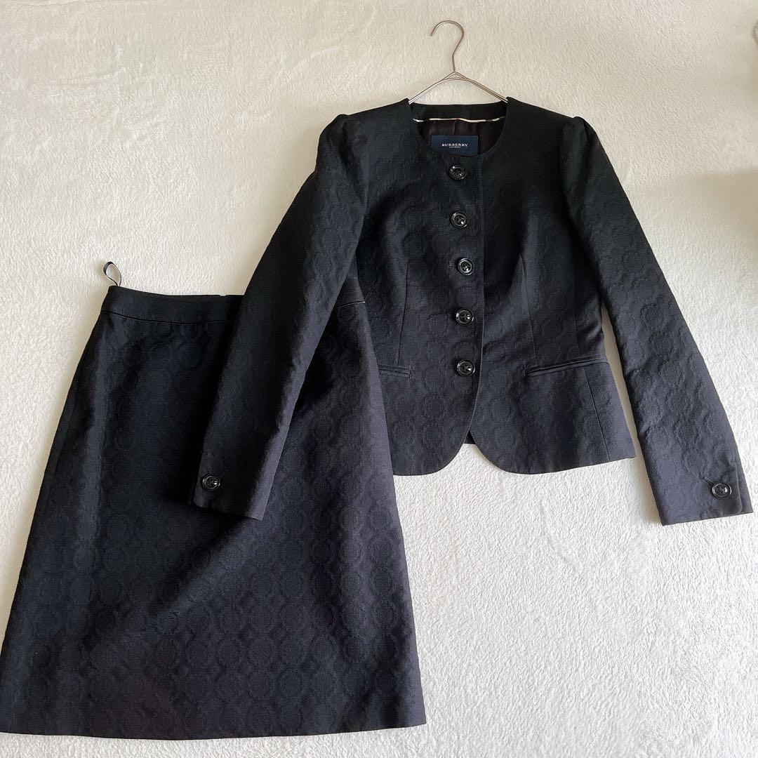 美品☆ BURBERRY LONDON ジャガードスーツ ノーカラーシルク混 L