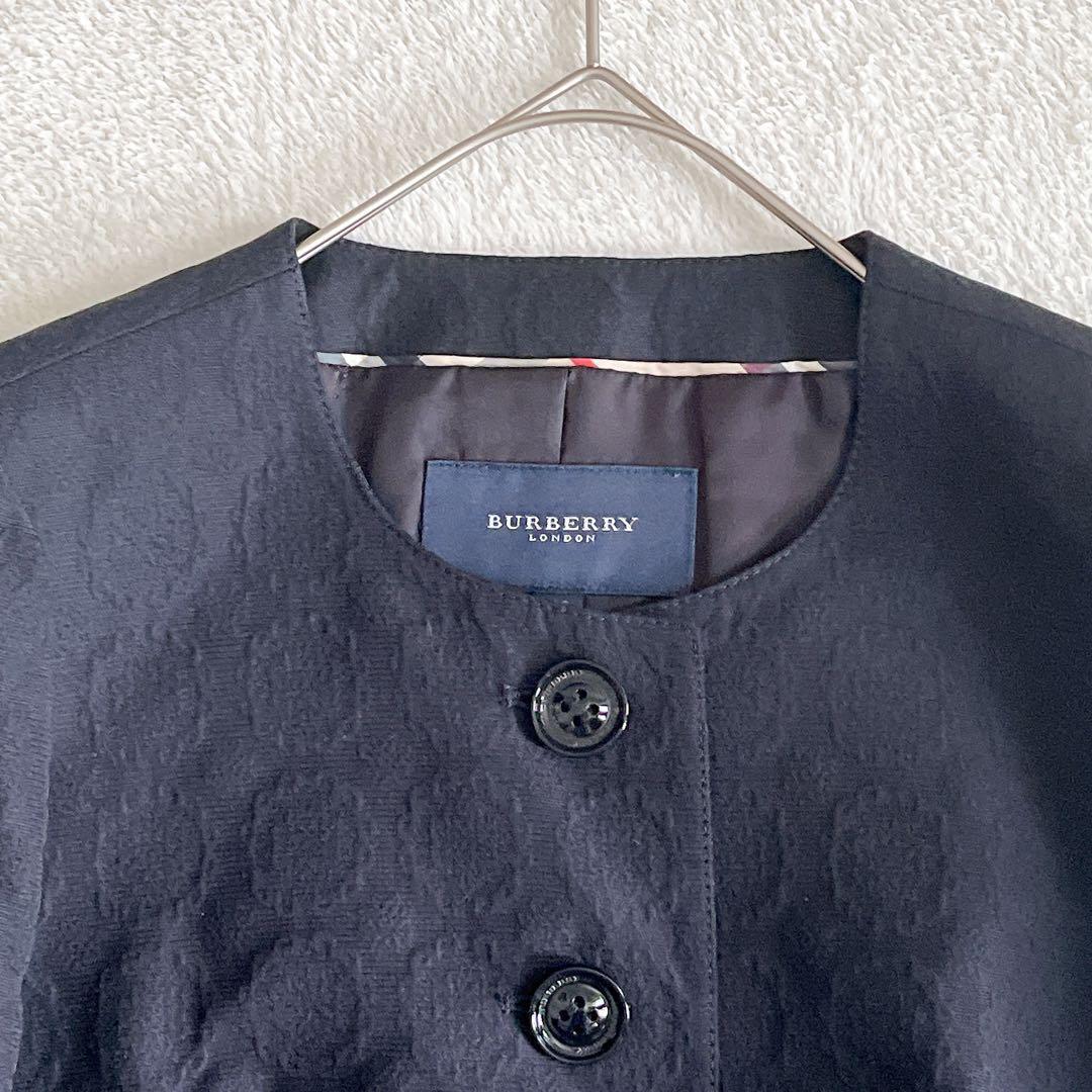 美品☆ BURBERRY LONDON ジャガードスーツ ノーカラーシルク混 L
