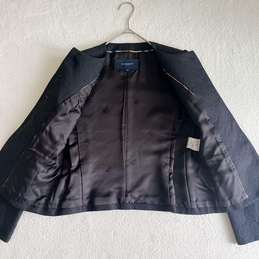 【美品！】 BURBERRYLONDON ノーカラージャケット シルク混  38 美品☆ BURBERRY LONDON ジャガードスーツ ノーカラーシルク混 L