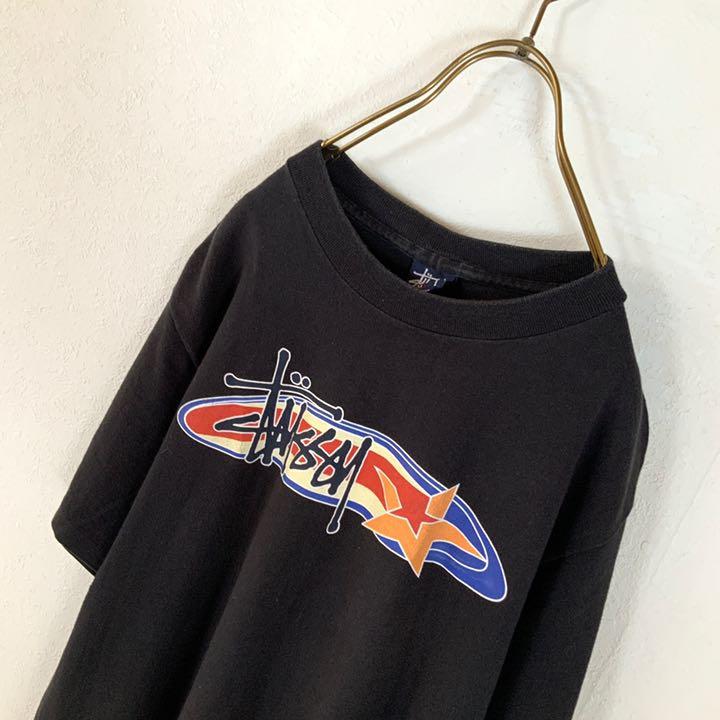 90’s ビッグロゴ tシャツ ブラック PZUbJ-m84810183784 USA製 紺タグ STUSSY 超激得新作