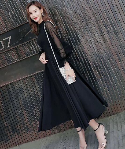 パーティドレス シースルー パフスリーブ リボン 結婚式 B2859 パーティドレス シースルー パフスリーブ リボン 結婚式 B2859