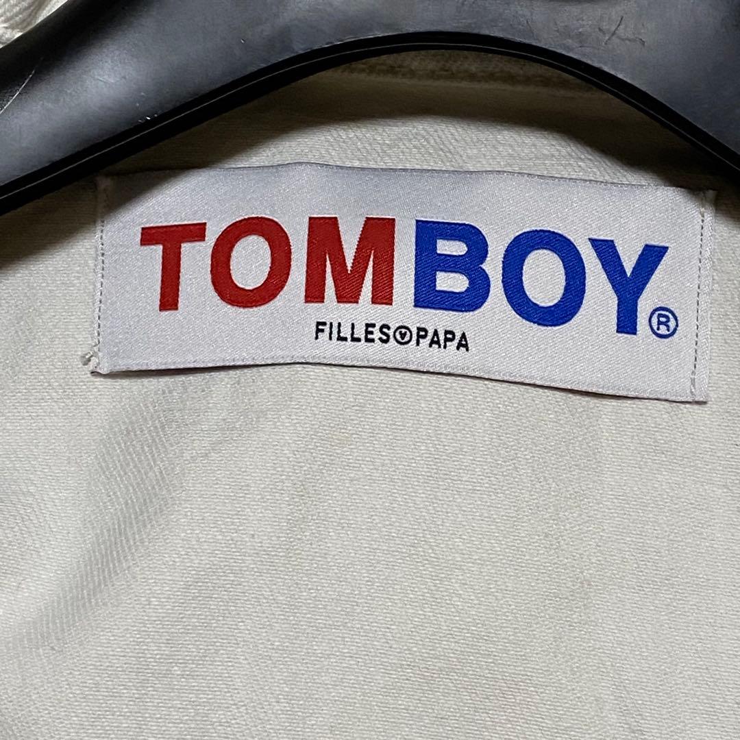 【良品✨】TOMBOY デニムジャケット デカロゴ 刺繍 ダメージ加工 白 XS
