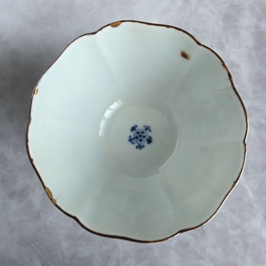 古伊万里　染付　向付　雪輪　芙蓉手　江戸時代　酒器　アンティーク　金継ぎ　金直し