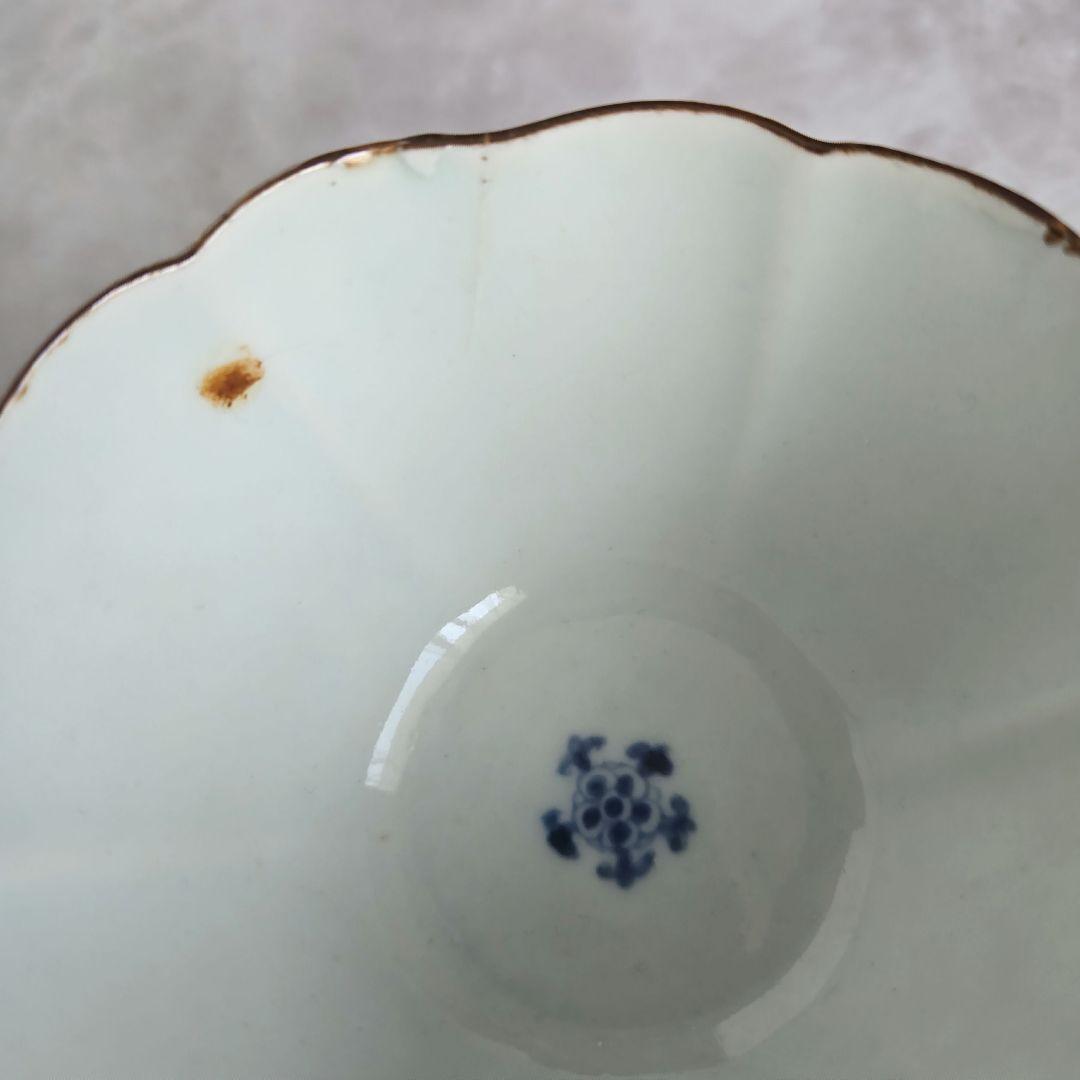 古伊万里　染付　向付　雪輪　芙蓉手　江戸時代　酒器　アンティーク　金継ぎ　金直し