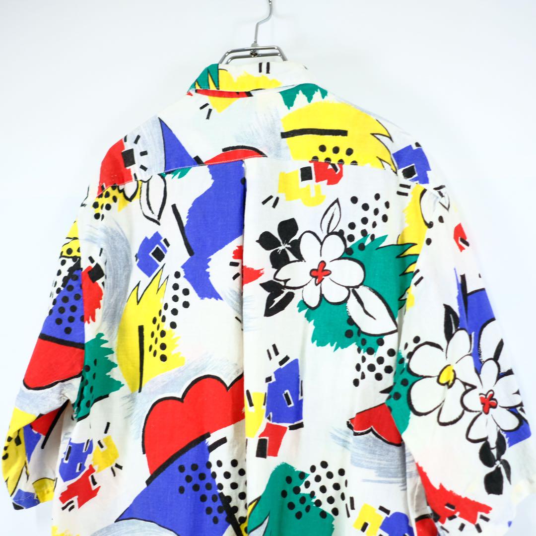爆売り！ 1980s カラフル マティス アート 花柄 半袖コットンシャツ USA製 トップス