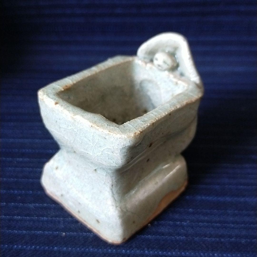 671 茶道具  交趾　能勢陶若 蓋置　未使用 茶道具 水指 水差し 細水指 中置 黄交趾焼き 七宝紋 赤沢露石作