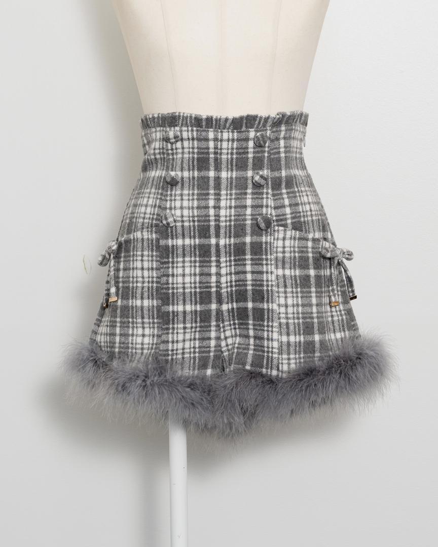 新品未使用　pium ハイウエストファーショートパンツ　グレーチェック