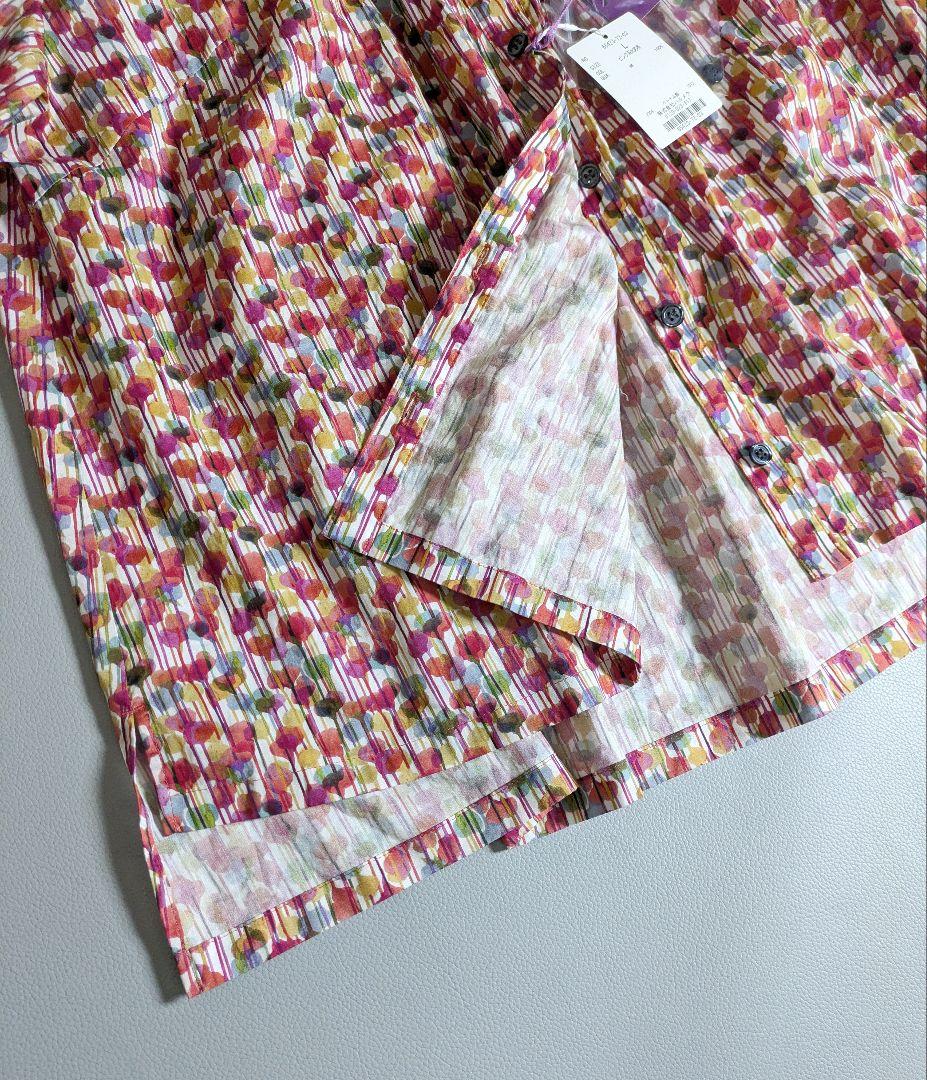 新品◎ハルメク／リバティ ピンタックブラウス フリル ノーカラーシャツ 花柄