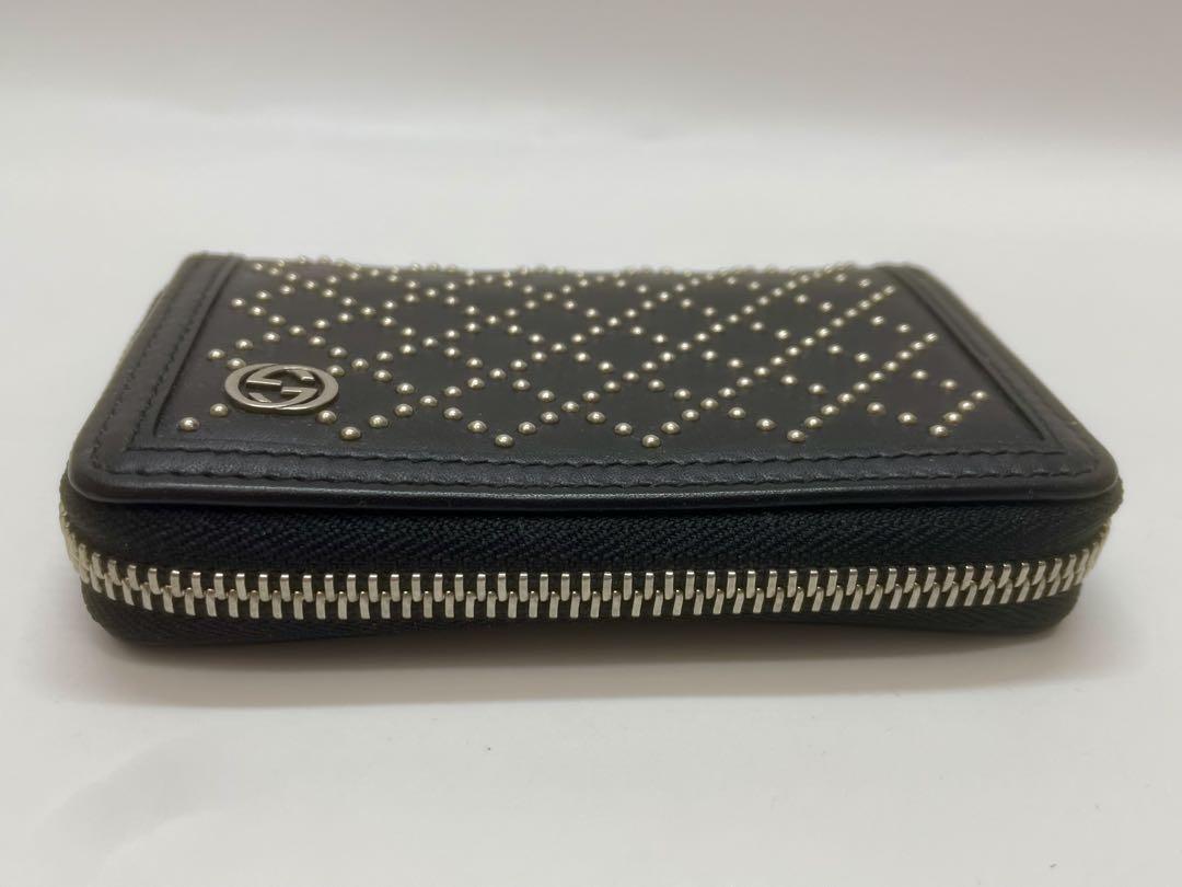 美品 グッチ ディアマンテ スタッズ レザー コインケース ブラック 美品！GUCCIグッチ ディアマンテ スタッズ ラウンドファスナー