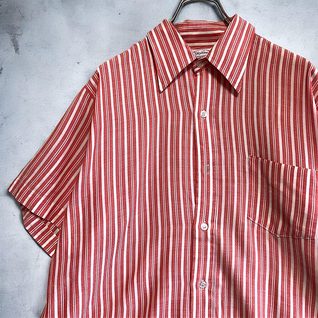 BAGE ストライプ シャツ 半袖 ビンテージ 古着 70s ピンク ポケット
