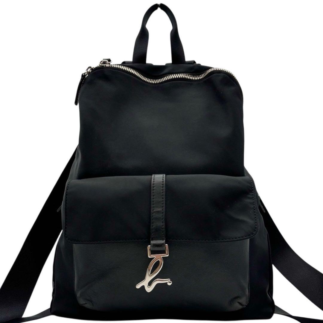 近代モデル◎ 美品◎ アニエスベー リュック シルバー金具 黒 ナイロン レザー