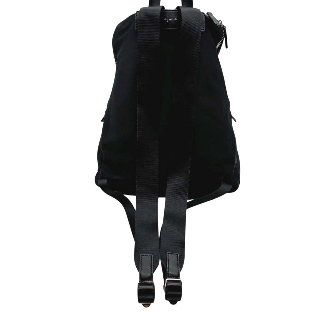 近代モデル◎ 美品◎ アニエスベー リュック シルバー金具 黒 ナイロン レザー