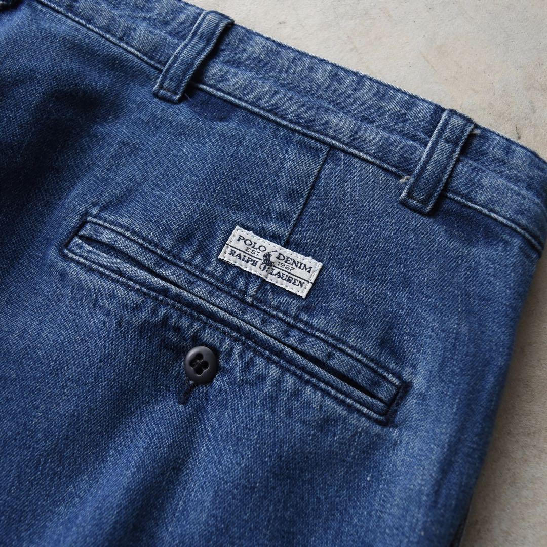 90s ラルフローレン タックデニムスラックス ポロチノレア W38 L31