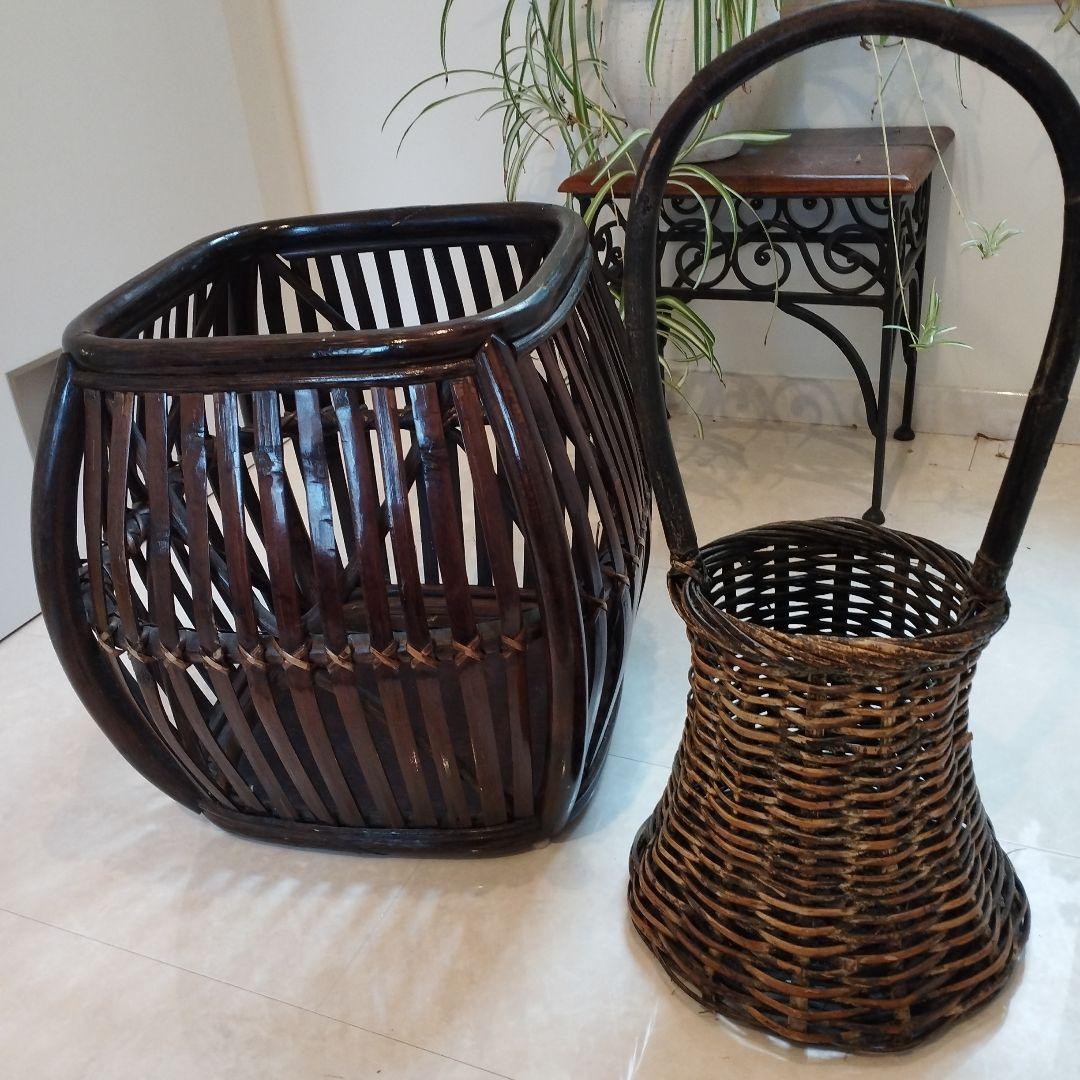 アジアンモダン竹素材カゴ2点セット　竹バスケット　竹籠