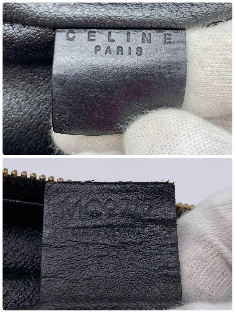 VINTAGE CELINE マカダム バニティバッグ ポーチ ゴールドジップ