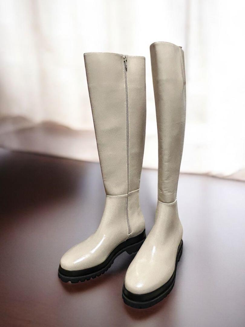 LILY BROWN アイボリー レザー ロングブーツ24cm