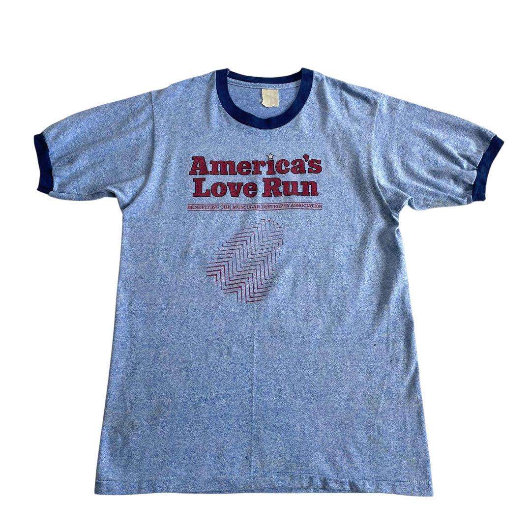 70s 80s USA製 スニーカー 足跡 リンガー Tシャツ 霜降りブルー