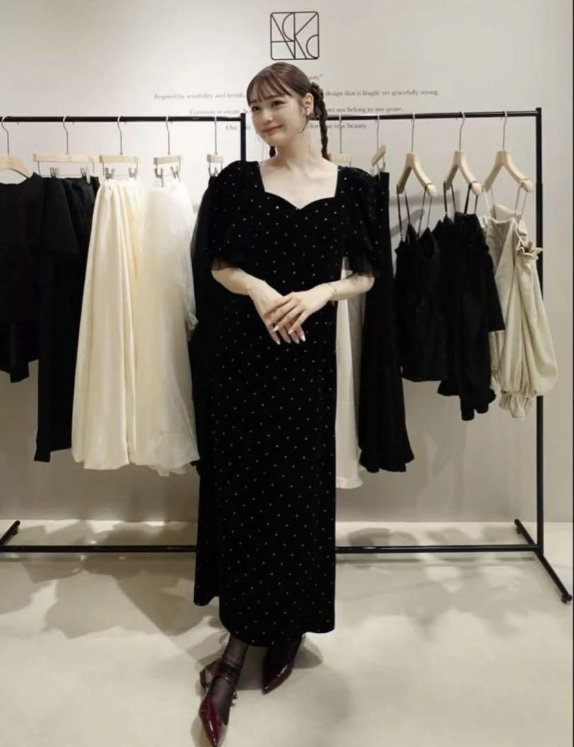 ワンピース ACKA bijou dot velours dress