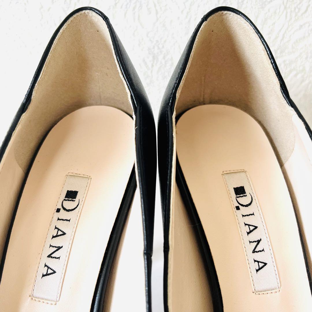 ダイアナ　DIANA オープントゥ パンプス　ハイヒール　本革　黒　23.5