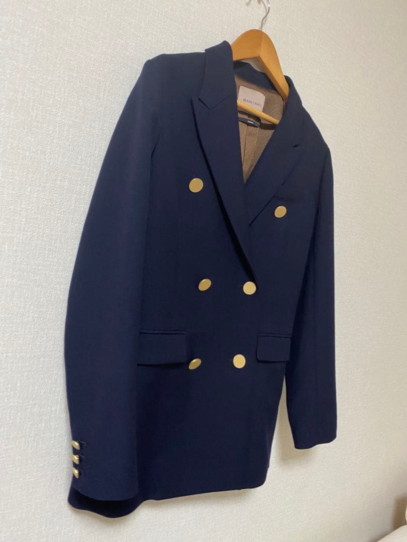 LIGHTSビームス紺ブレウールダブルテーラードジャケット金ボタンS BEAMS