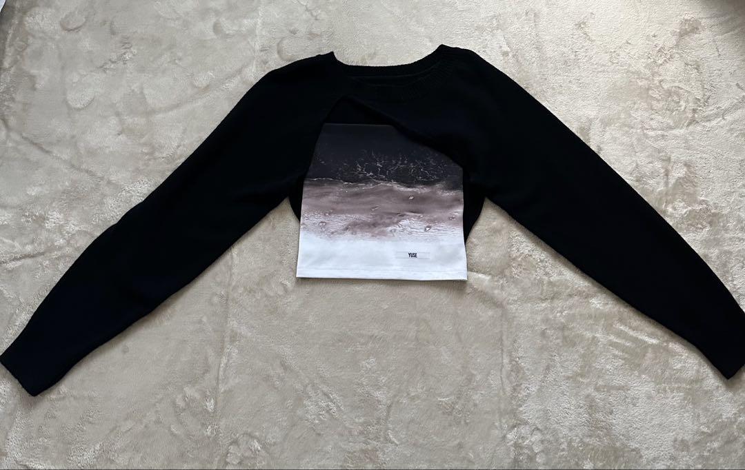 YUSE カシミア アンバランスボレロニット&プリントチューブ