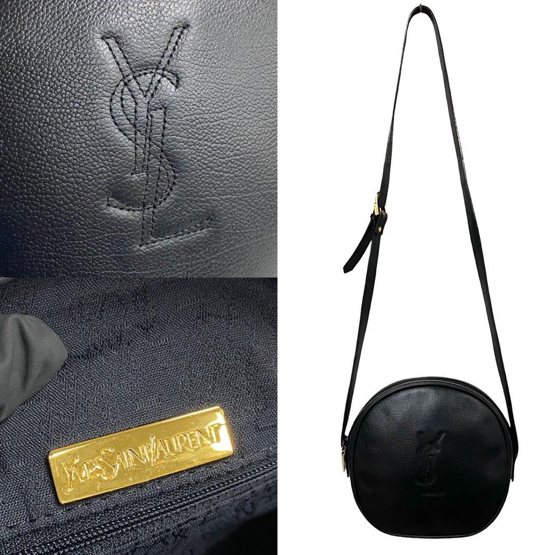 極 美品 イヴサンローラン YSL ロゴ レザー ショルダーバッグ ブラック