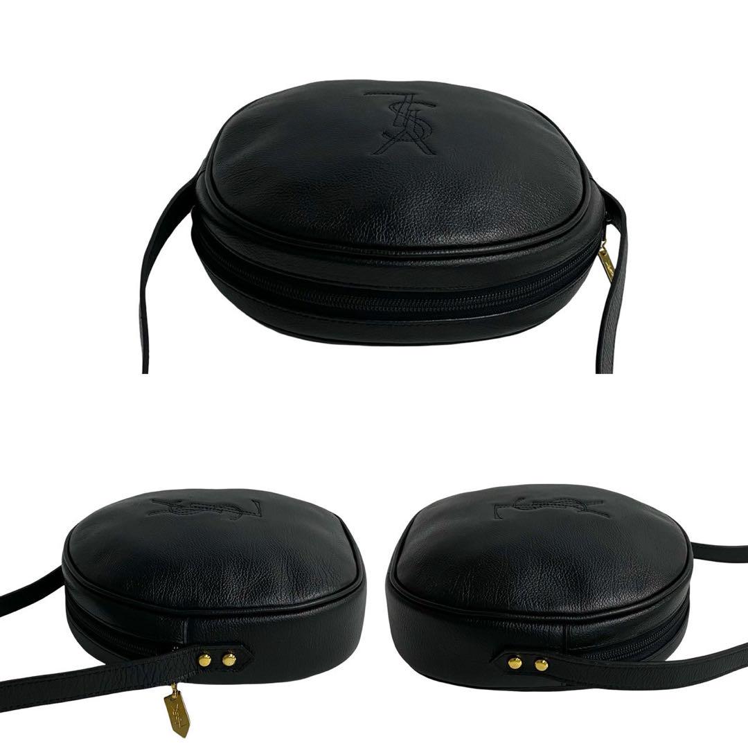 極 美品 イヴサンローラン YSL ロゴ レザー ショルダーバッグ ブラック