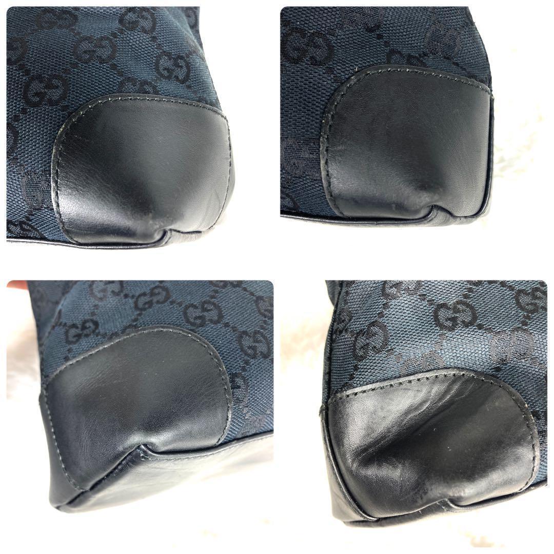 最終値下げ❗️GUCCI GG柄　キャンバス　レザー　ブラック　ハンドバッグ