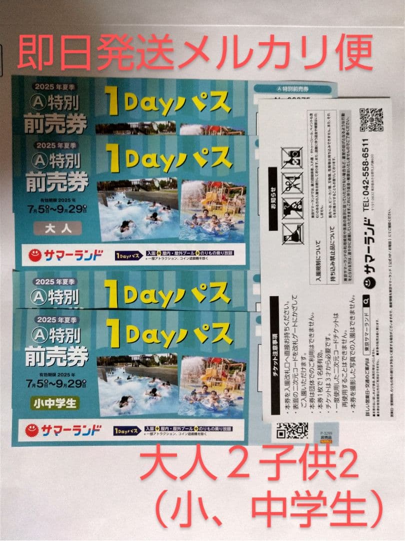 東京サマーランド 1Dayパス 4枚セット