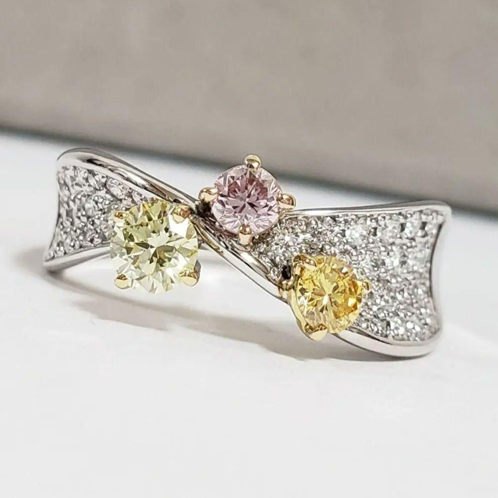 最安値 新品♡カラーダイヤ中宝ソ付/SI 天然ピンクダイヤ/オレンジ/イエロー アクセサリー