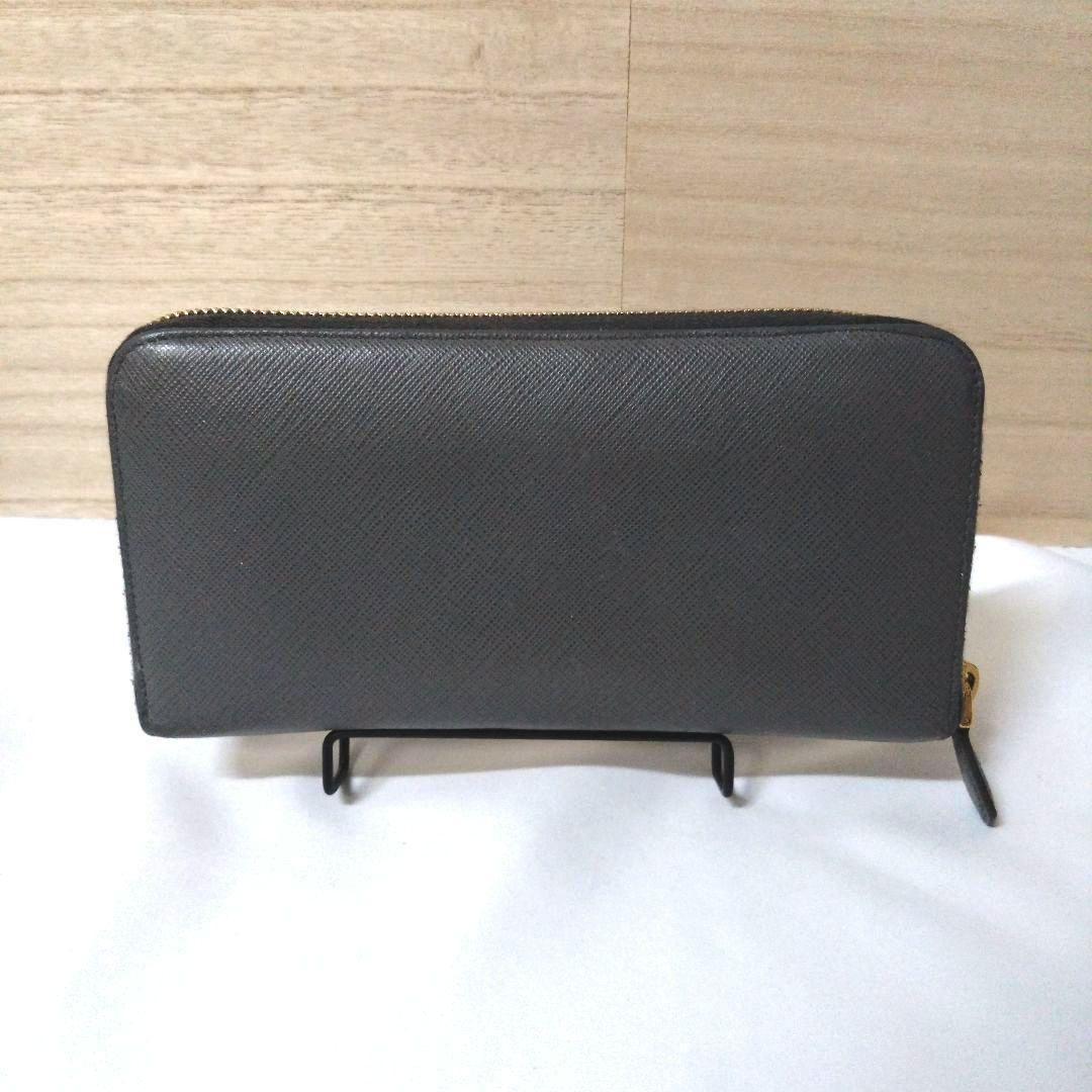PRADA プラダ リボン長財布　ラウンドジップ　サフィアーノ　グレー