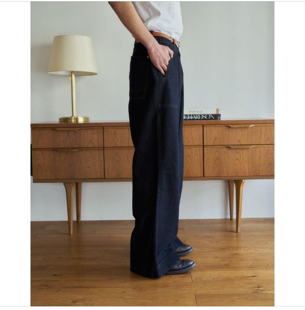 knee tuck wide baggy denim pants – YZ