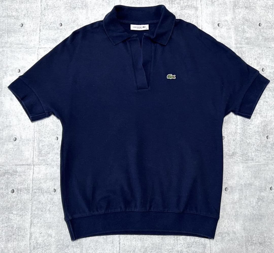 【フランス製】LACOSTE リヨセル混 スキッパー ルーズフィット ポロシャツ LACOSTE リヨセル混 上質素材 スキッパー リブ ポロシャツ