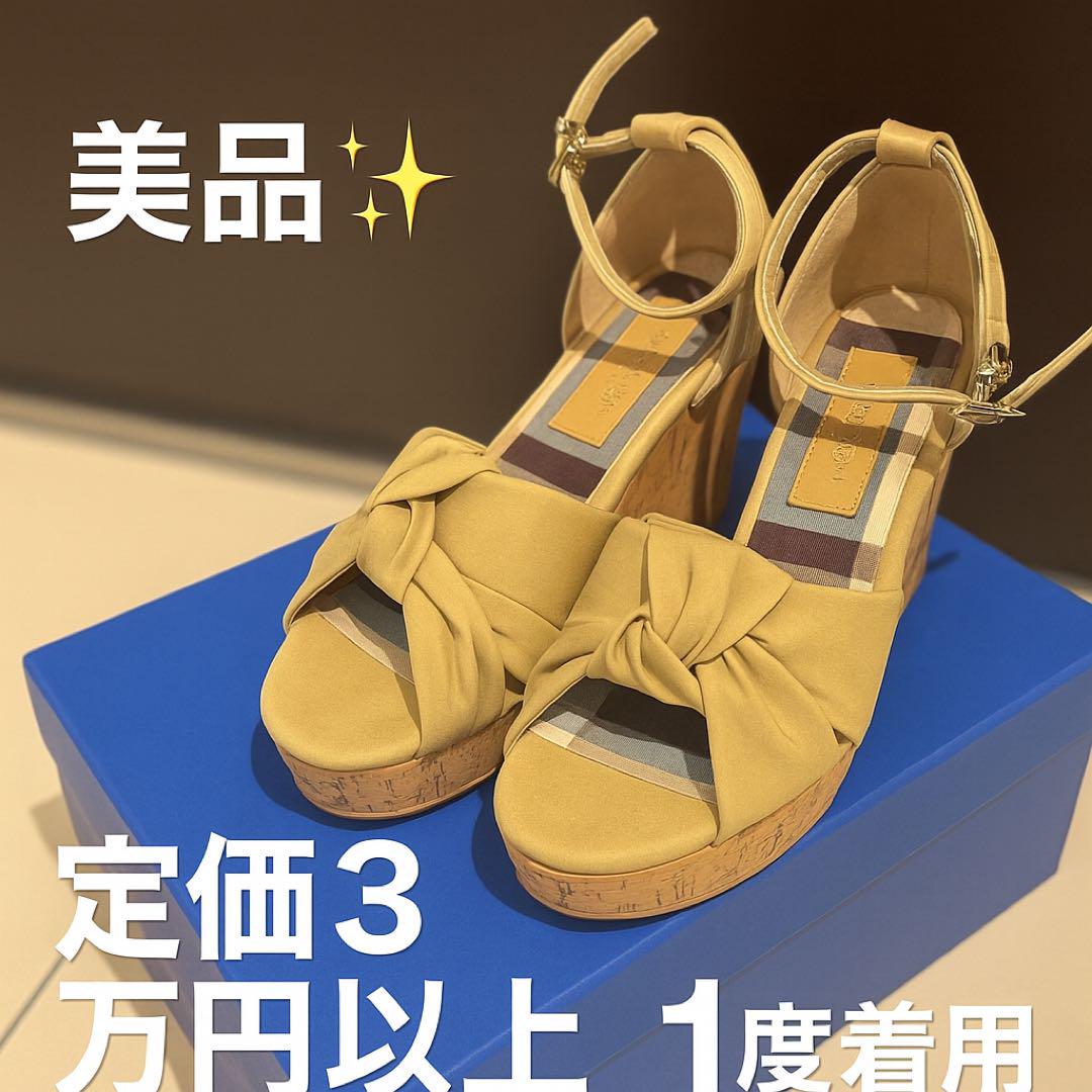 ✨新品未使用✨ブルーレーベルクレストブリッジ ウェッジサンダル サイズS 美品 ブルーレーベルクレストブリッジ サンダルリボンウェッジ